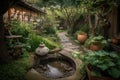 peaceful garden with running water and sound of trickling water