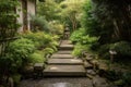 peaceful garden with running water and sound of trickling water