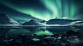 Peaceful glacial lake and northern lights in remote location Royalty Free Stock Photo