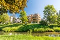 Peaceful and green modern neighborhood at the riverfront Royalty Free Stock Photo