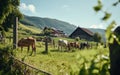 A peaceful group of horses grazing