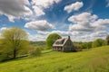 peaceful hilltop with view of rolling hills, farmhouses, and pastures