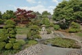 Peaceful Japanese garden with lantern on beautiful sunny day, peace and prosperity, Dusseldorf Germany Royalty Free Stock Photo