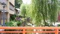 Historical Japanese Cityscape with Willows and Streams Royalty Free Stock Photo