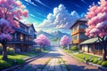 Peaceful Japanese Town, Spring Cherry Blossoms Royalty Free Stock Photo