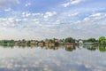 Peaceful Kamphaeng Phet town waterfront on Ping River with reflection