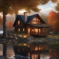 A peaceful lakeside cabin nestled in the midst of fall foliage2