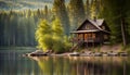 A peaceful lakeside cabin in the woods