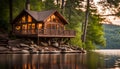 A peaceful lakeside cabin in the woods