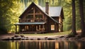 A peaceful lakeside cabin in the woods