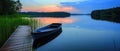 A Peaceful Lakeside Scene Featuring A Serene Dock And A Lone Boat