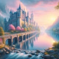 peaceful landscape calm and serenity castle by the river and a bridge