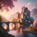 peaceful landscape calm and serenity castle by the river and a bridge