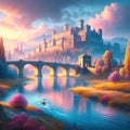 peaceful landscape calm and serenity castle by the river and a bridge