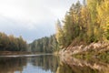 Peaceful landscape with Gauja river and white sandstone outcrops