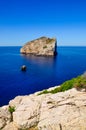 Peaceful landscape view of ocean coast and rocky island, Sardinia Royalty Free Stock Photo