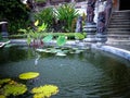 Peaceful Lotus Garden Pond Fountain In The Yard Of Buddhist Monastery In Bali