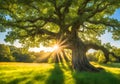 Peaceful magical ancient tree in a field.