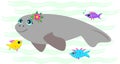 Peaceful Manatee with Friendly Fish Royalty Free Stock Photo