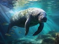 Ai Generated illustration Wildlife Concept of Peaceful Manatee Royalty Free Stock Photo
