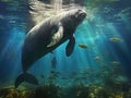 Ai Generated illustration Wildlife Concept of Peaceful Manatee Royalty Free Stock Photo