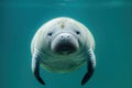 Tranquil manatee floating against plain background Royalty Free Stock Photo