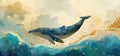 Peaceful marine mammal gentle whale swimming in the tranquil ocean. Generated AI