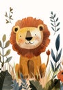 Courageous Lion: A Simple Shape Illustration Depicting a Quintes