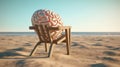 Peaceful Mind, brain on deck chair at beach Royalty Free Stock Photo