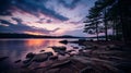 Peaceful moody lake and sunset in natural environment Royalty Free Stock Photo