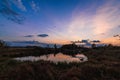 peaceful morning landscape with over the pond in the field on a summer morning Royalty Free Stock Photo