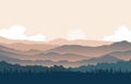 Peaceful Mountain Panorama Landscape in Monochromatic Flat Illustration