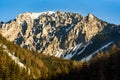 Peaceful mountain view of Hochschwab mountains Tragos, Oberort in Austria Styria. Tourist destination lake Gruner See in