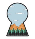 Peaceful mountains in keyhole shape 2D linear illustration concept