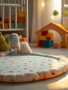 Peaceful nursery with playmat and soft toys. Royalty Free Stock Photo