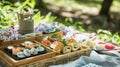 A peaceful oasis is found at this Japaneseinspired picnic featuring a traditional tea ceremony and delicate bento boxes Royalty Free Stock Photo