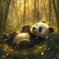 Peaceful Panda Napping in Sunlit Bamboo Forest Royalty Free Stock Photo
