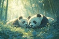 Peaceful Panda Pair Sleeping in a Bamboo Forest Royalty Free Stock Photo