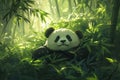 Peaceful Panda Resting in Lush Green Bamboo Forest Royalty Free Stock Photo