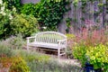 Peaceful park bench in a beautiful summer garden