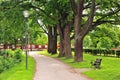 Peaceful path in city park of Orebro on summer Royalty Free Stock Photo