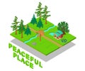 Peaceful place concept banner, isometric style