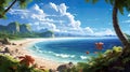 peaceful place on earth, holiday vibes beach anime artwork