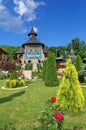 Spring landscape. Orthodox church - Monastery Bujoreni - landmark attraction in Vaslui County, Romania Royalty Free Stock Photo