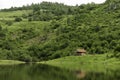 Peaceful place with wooden cottage