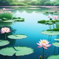 peaceful pond with blooming lotus digital