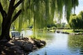 Peaceful Pond with Weeping Willow Trees