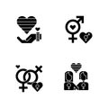 Peaceful pride parade black glyph icons set on white space