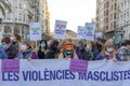 Peaceful protest in the square in valencia against femicide