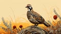 Peaceful Quail Illustration In Bold Graphic Style On Grass Field